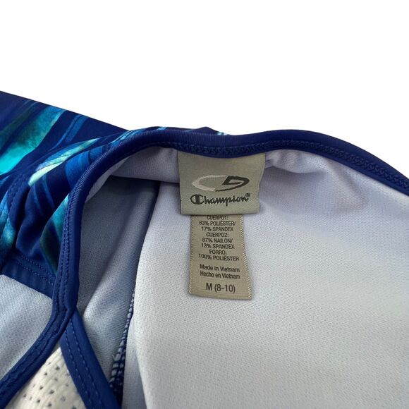 Champion Blue Watercolor Striped One Piece Racerback Conservative Swim Suit Med - Picture 6 of 6